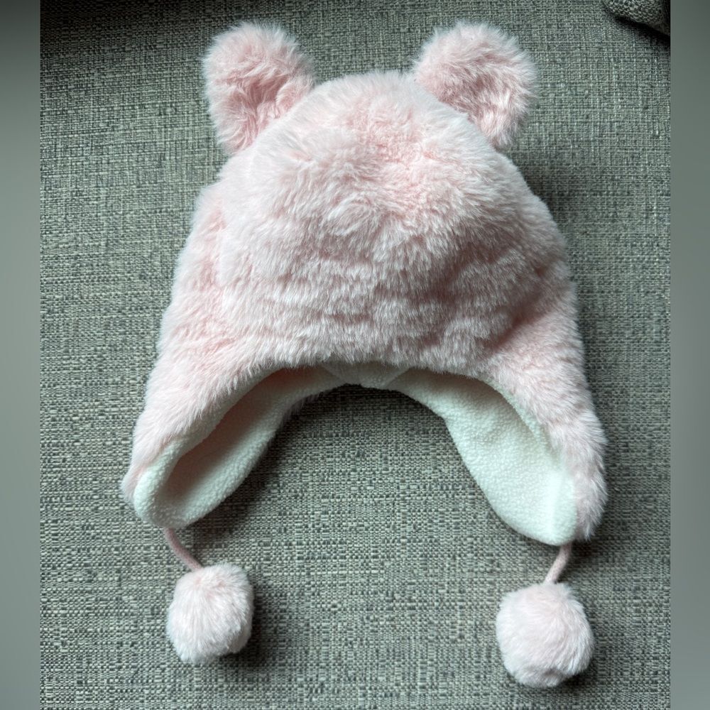 Little Girl/Baby Fluffy Pink Bear Ear Hat.